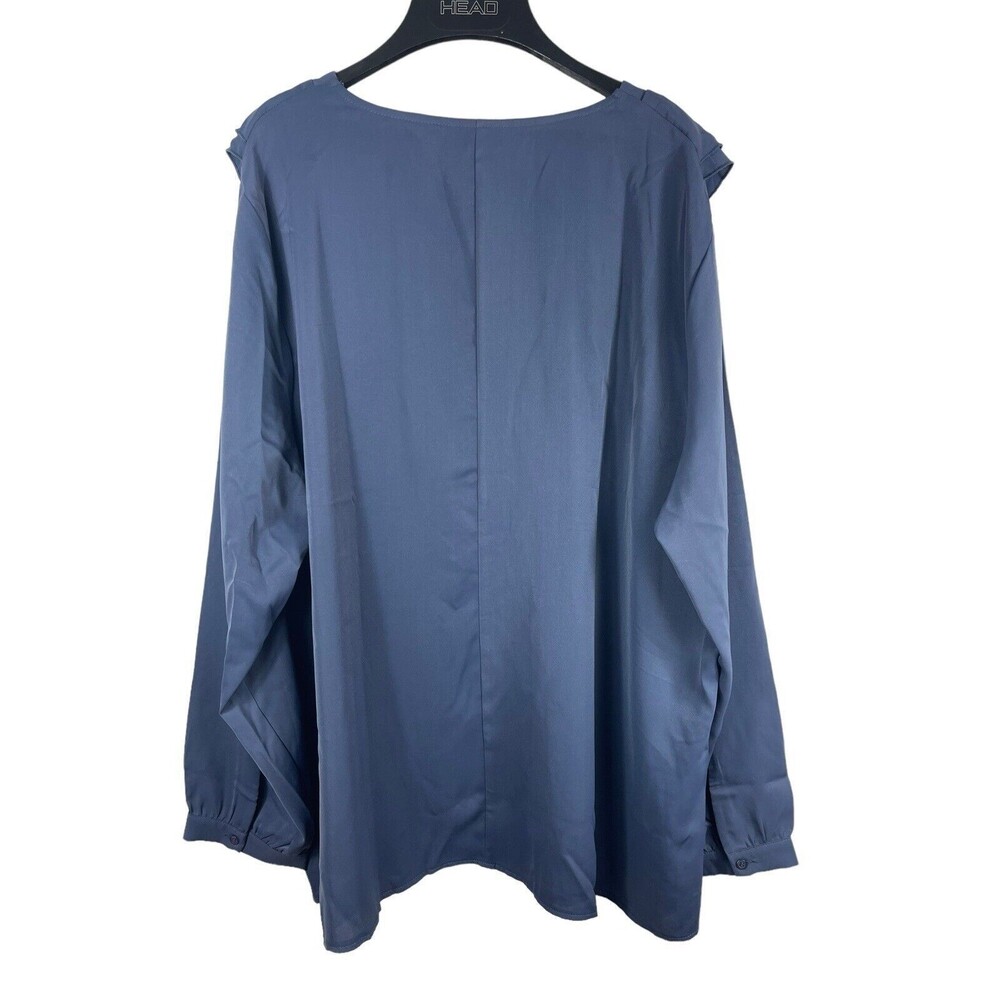 Agnes Orida 4x Blue Ruffled V-neck Long Sleeve Top NWT Office Work Wear - Picture 2 of 10